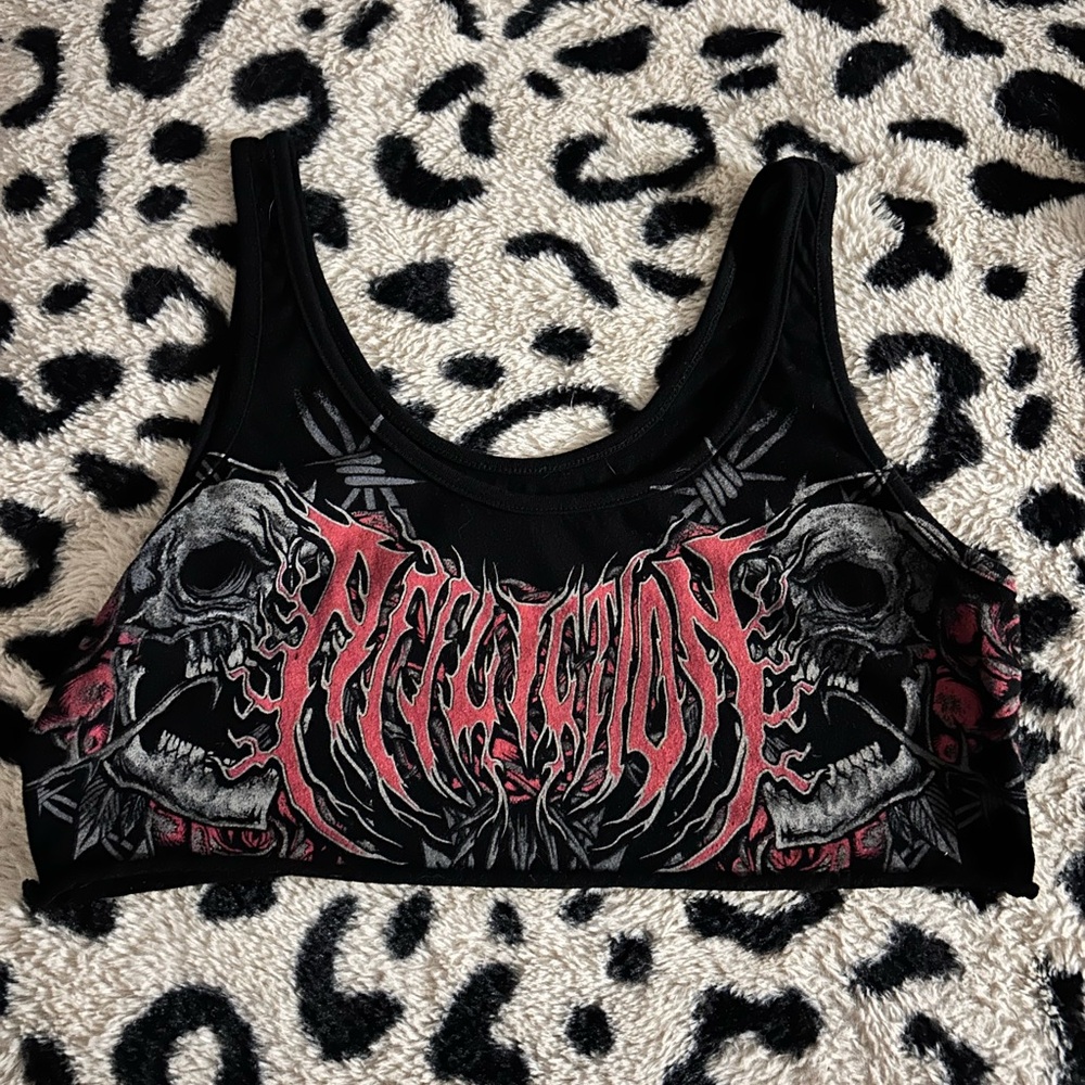 Affliction Black Graphic Logo Cropped Tank with Red Print